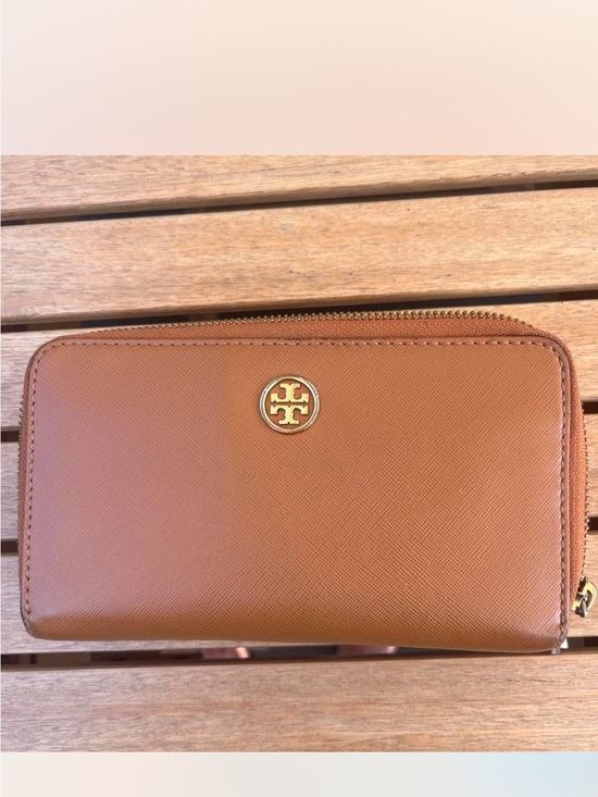 Tory Burch Handbags - Tory Burch Saffiano Zip-Around Wallet in Cognac with Gold Logo